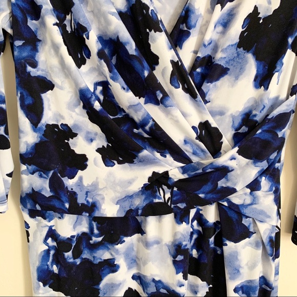 Ellen Tracy Watercolor Floral Faux Wrap Dress M - Picture 3 of 6